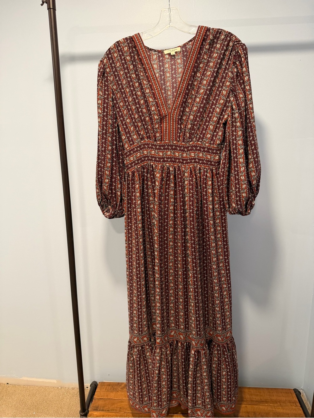 Boho V-Neck Long Sleeve Maxi Dress in Rust Floral